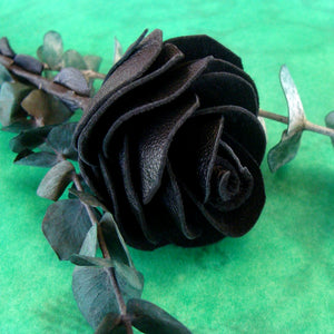 Hand-crafted black leather roses