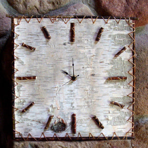 Real birch bark and willow stick clock