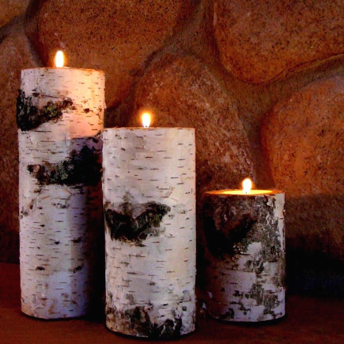 Real rustic birch log tealight candle holder set of three.