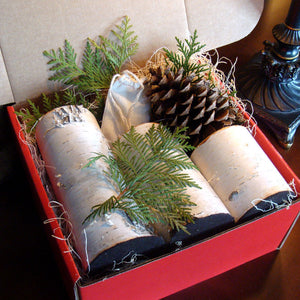 REAL BIRCH LOG TEA-LIGHT CANDLE HOLDER SET (3) IN GIFT BOX NO NEED TO WRAP.